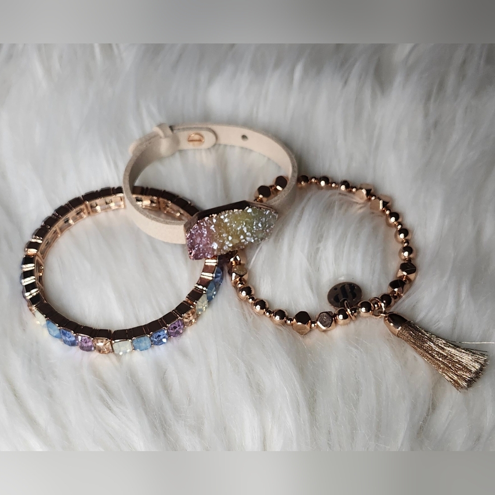 3 Bracelet set - Ombre Babe Rainbow Druzy Rose Gold - Picture 5 of 5